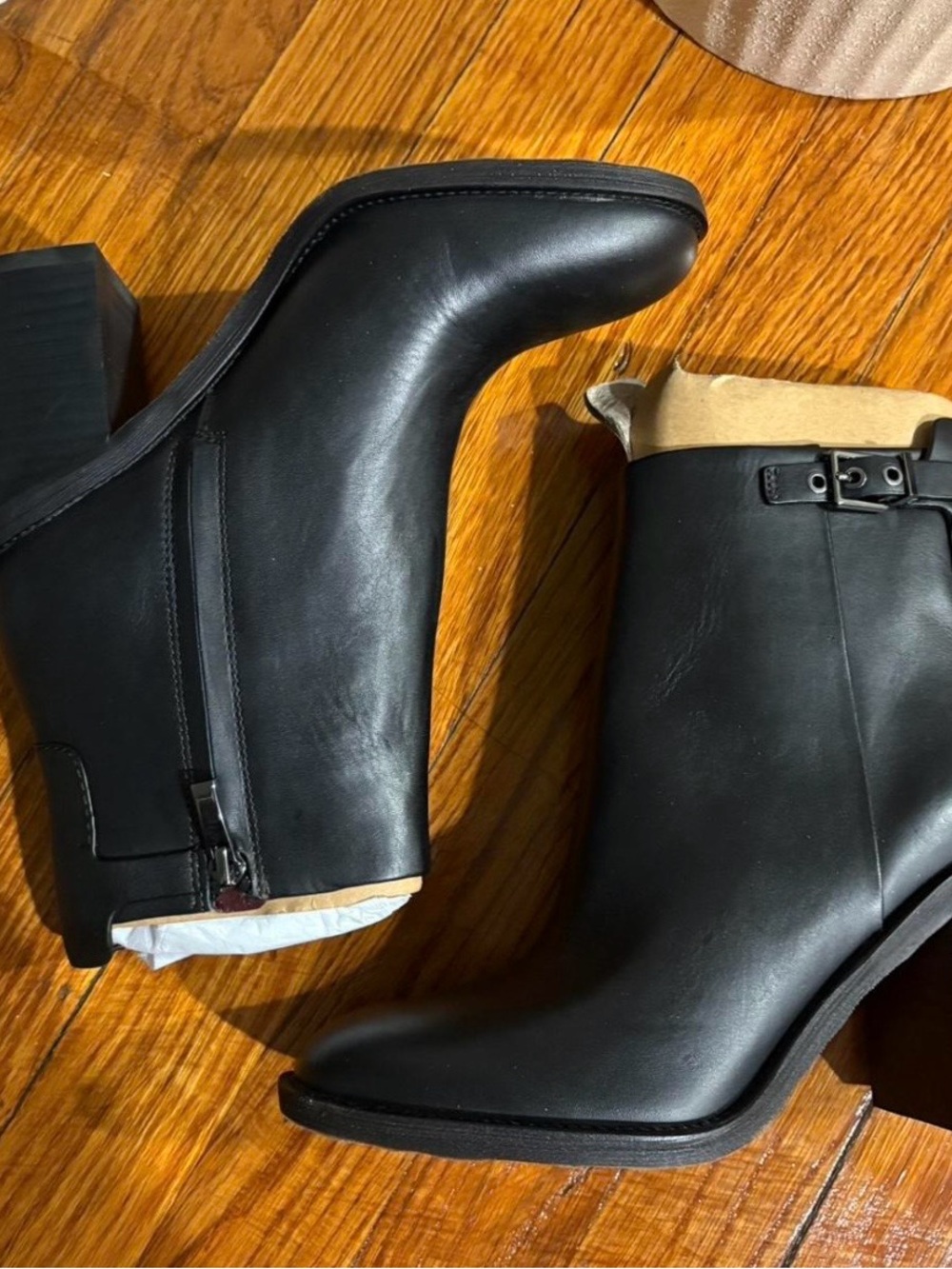 Franco Sarto Black Leather Ankle Booties with Buckle Detail - Women - Picture 2 of 5